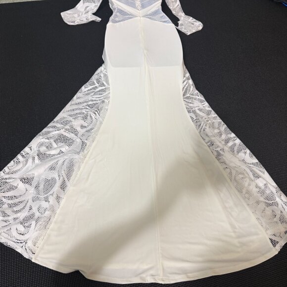 Brand New W/T Bebe Petite Off White Long Sleeve Lace Gown – XXSP - Picture 6 of 12